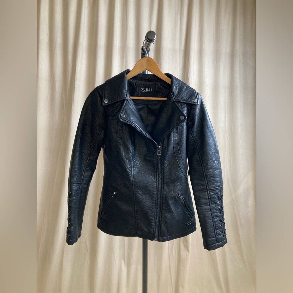 Guess | OLIVIA -faux black leather biker jacket